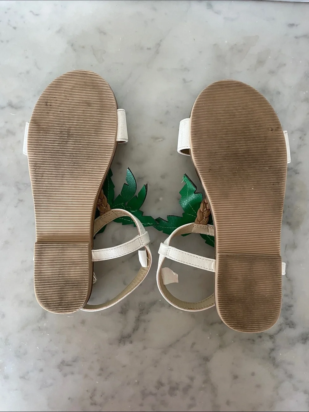 JANIE AND JACK Palm Tree Sandal White Sandals with Green Palm Appliqués Girl 1